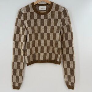 Nanushka Feline Check Sweater Brown Cream Checkerboard Size Small